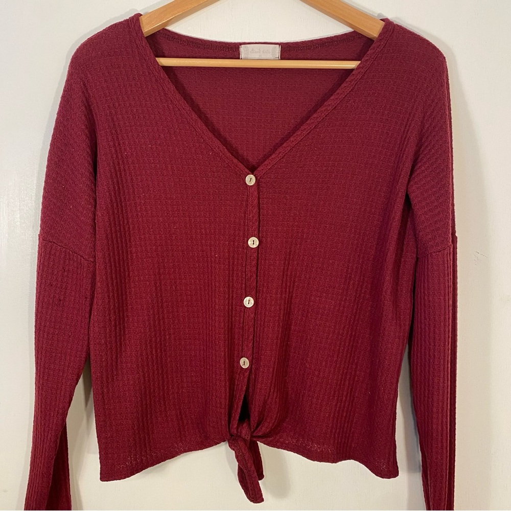 Small Altar’d State cranberry red knit tie top